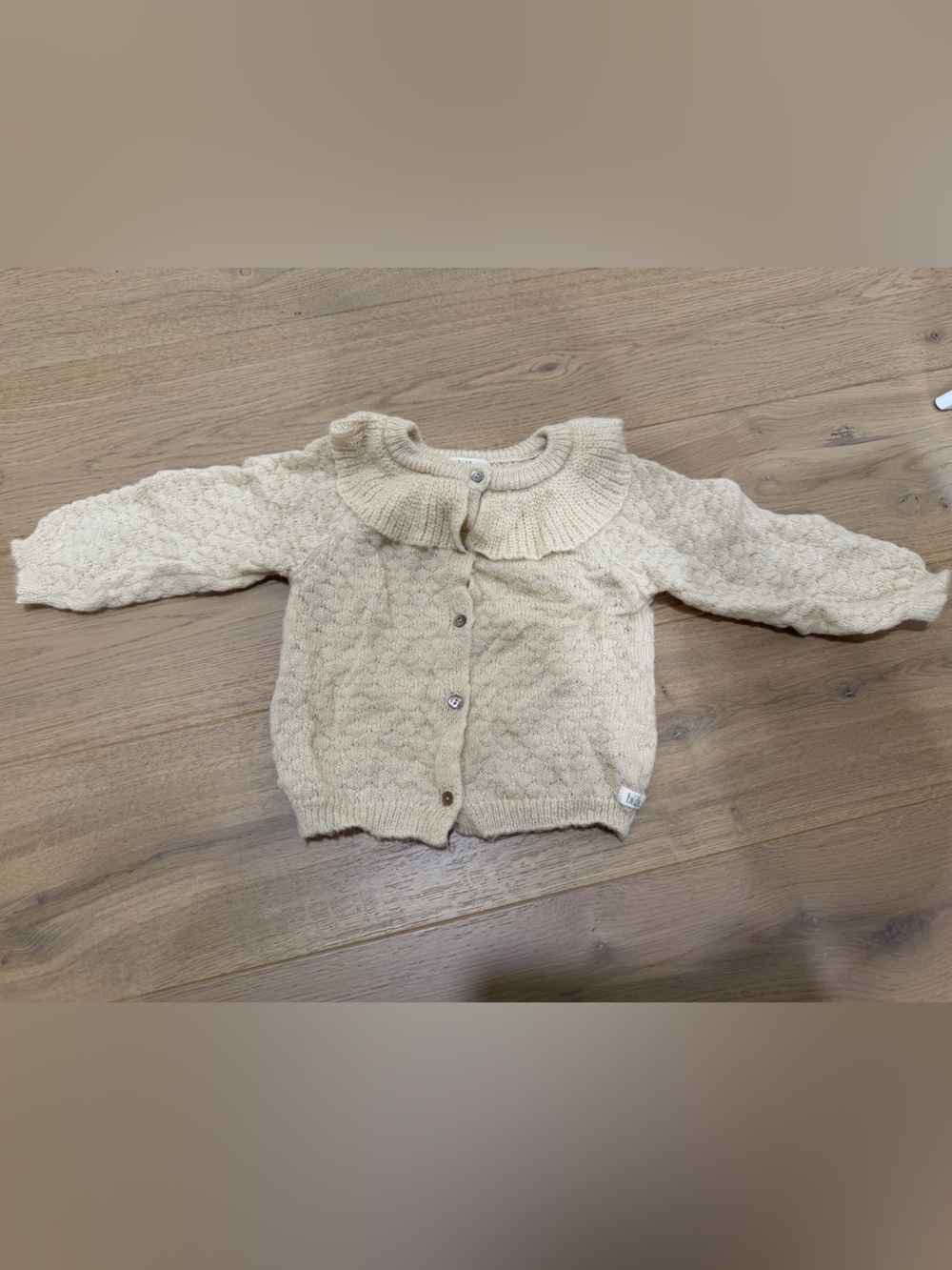 Buho Cream Knit Baby Cardigan with Ruffle Collar